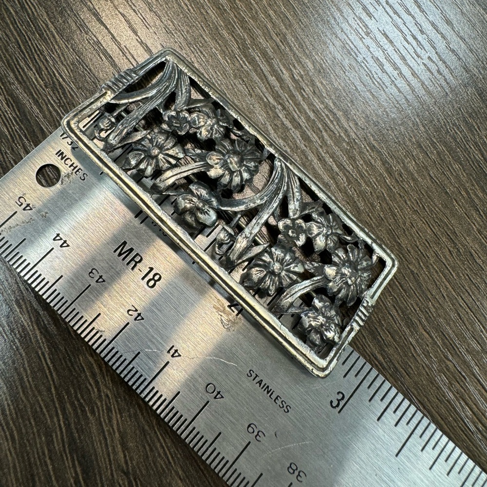 925 Sterling Silver Rectangular Flower Vintage Pi… - image 4
